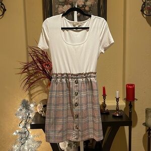 White and Tan Plaid Women's Dress